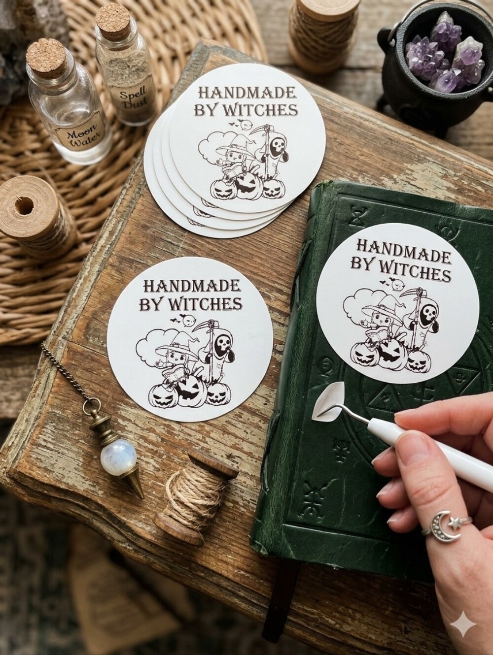 Halloween Stickers 100ct, 2in Diameter- White & Black - Picture 4 of 4